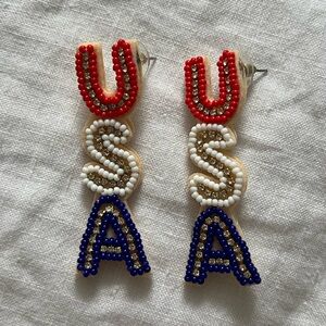 USA Beaded Earrings in Red, White, and Blue